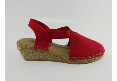 Zapatilla de yute lona piel rojo