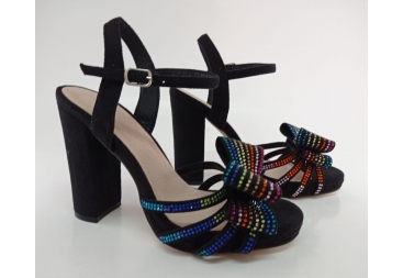 Menbur sandalia de vestir ante negro y brillantes colores